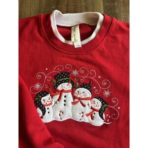 Snowman Christmas Sweatshirt Womens Large Red Crewneck Fleece Holiday Graphic